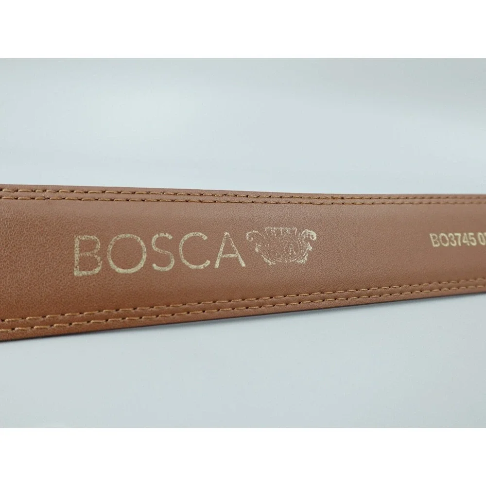 Bosca Leather Belt Mens 36 Brown Silver Tone Buckle Workwear Career BO3745‎